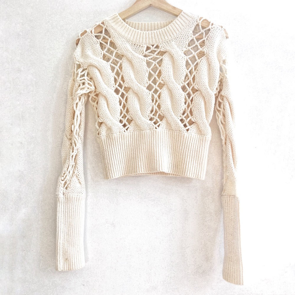 Nasty Gal Cropped White Knit Pullover, Worn Once!